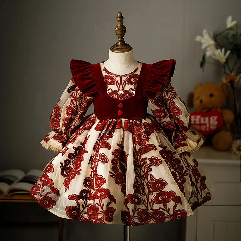 Clearance Event Toddler Prom Dress Baby Girl Flowers Birthday Party Small Fly Sleeve Cake Dress