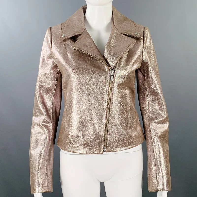 Reduced Prices VEDA Size S Gold Rose Metallic Leather Biker Jacket