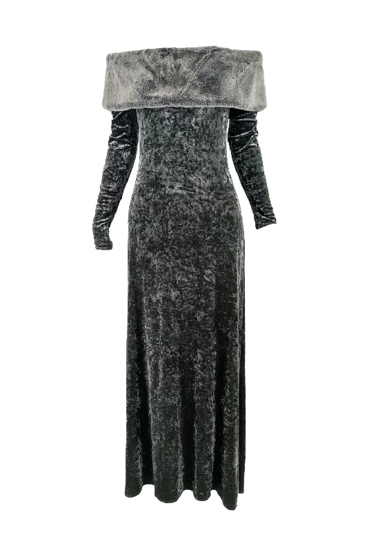Epic Deals Harrods Vintage Crushed Velour & Faux Fur Evening Gown, 1980s