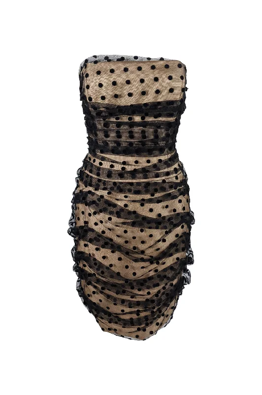 Discount Days Vintage Preowned Ruched Flocked Tulle Strapless Party Dress, 2000s