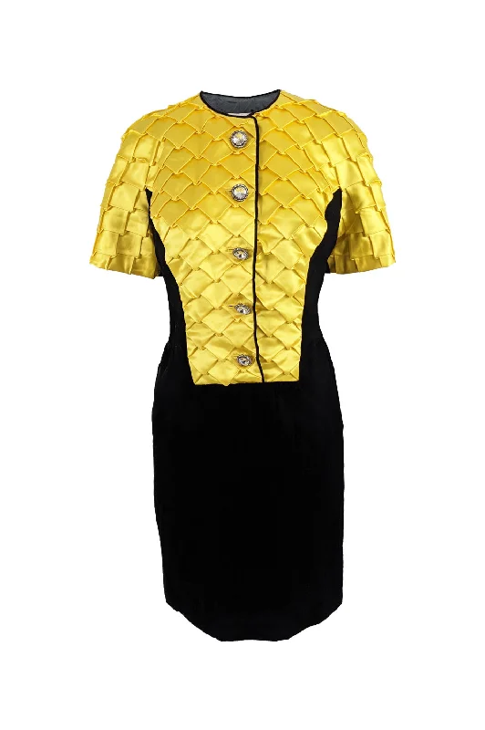 Price Reduction Murray Arbeid Vintage Black Velvet & Yellow Satin Cocktail Dress, 1980s Price Reduction Murray Arbeid Vintage Black Velvet & Yellow Satin Cocktail Dress, 1980s