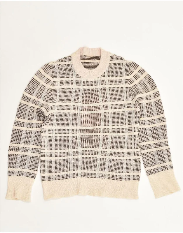 Daily Deals VINTAGE Womens Crew Neck Jumper Sweater UK 10 Small Beige Check