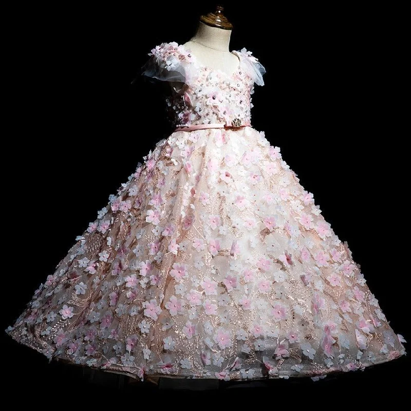 Limited Availability Toddler Girl Summer Pink Flower Puffy Dress Birthday Party Princess Pageant Dress Easter Dress For Girl