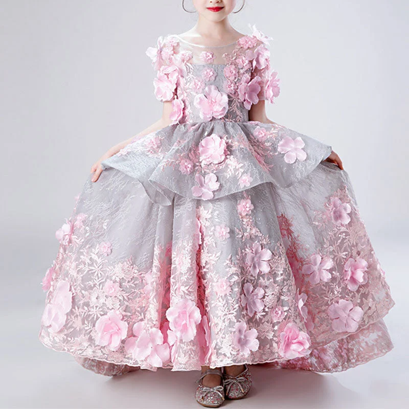 Seasonal Sale Baby Girl Princess Dress Children Summer Fluffy Mesh Large Hem Flower Dress