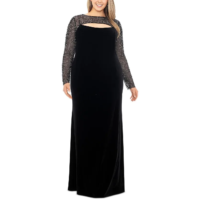 Betsy & Adam Womens Plus Velvet Embellished Evening Dress