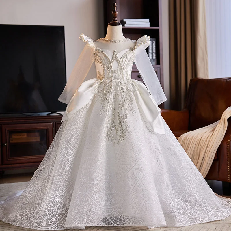 Savings Alert Flower Girl Dress Children Birthday Party Dress Beaded Trailing Baptism Dress Savings Alert Flower Girl Dress Children Birthday Party Dress Beaded Trailing Baptism Dress