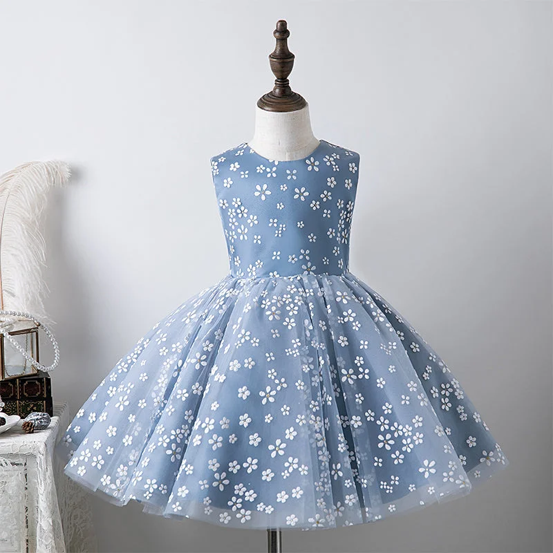 Discount Extravaganza Baby Girl Dress Toddler Sleeveless Floral Princess Crew Neck Puffy Birthday Party Dress