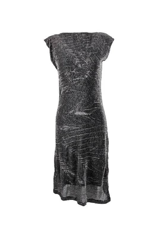 Must-Have Deals Vintage Lightweight Crinkled Silver Lurex Dress, 1990s