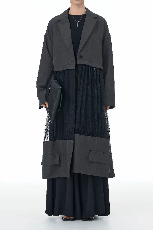 Overstock Sale Gray Sheer Trench Shacket