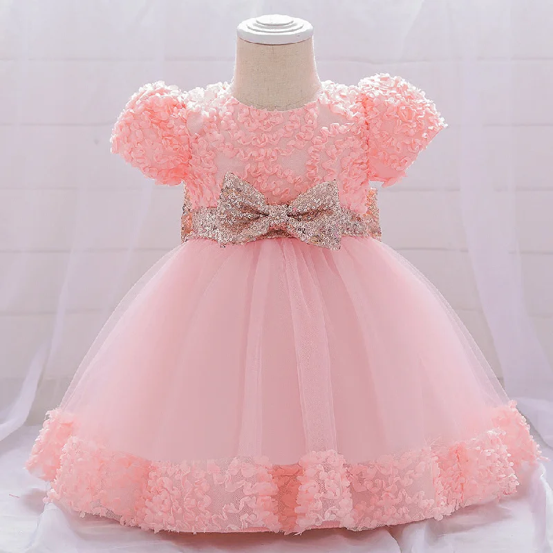 Stock Clearance Baby Girls Birthday Party Dresses Infant Cute Bow Fluffy Formal Princess Dress