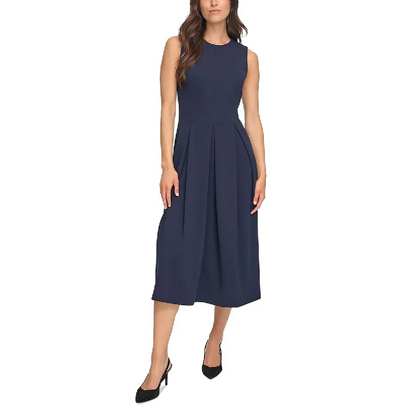 Calvin Klein Womens Pleater Midi Fit & Flare Dress