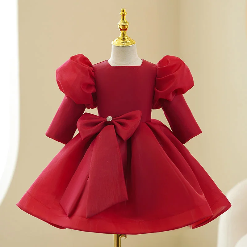 Midnight Madness Girl Christmas Dress Toddler Prom Dress Girl Princess Dress Red Long Sleeve Bow Puffy Party Dress Midnight Madness Girl Christmas Dress Toddler Prom Dress Girl Princess Dress Red Long Sleeve Bow Puffy Party Dress