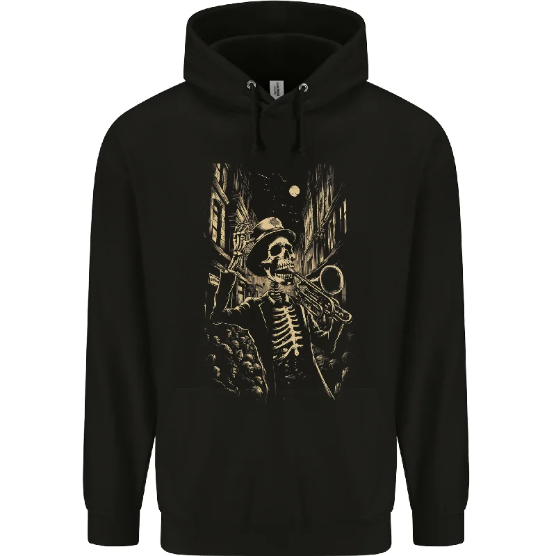 Bargain Bin Day of the Dead Skeleton Trumpet DOTD Skull Mens 80% Cotton Hoodie