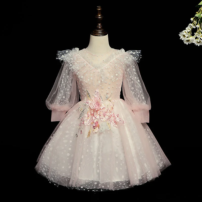 Huge Discounts Baby Girl Dress Toddler Prom Baptism Flocking Polka Dot Flower Birthday Dress