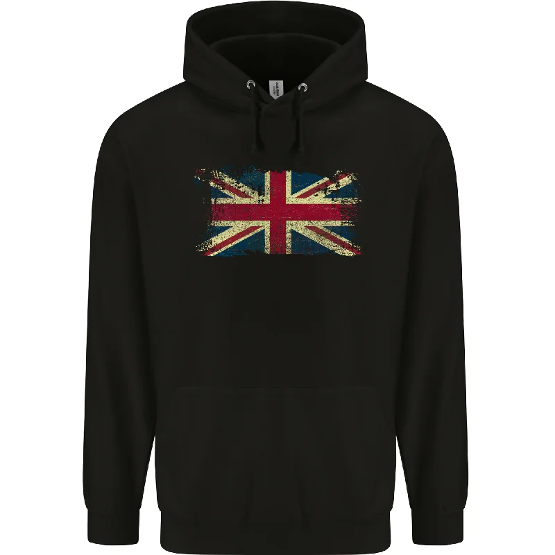 Closeout Distressed Great Britain Flag Union Jack UK Mens 80% Cotton Hoodie