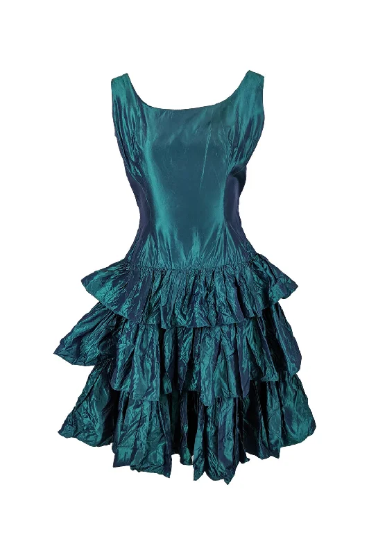 Savings Bonanza Vintage Ruffled Tier Drop Waist Taffeta Party Dress, 1950s
