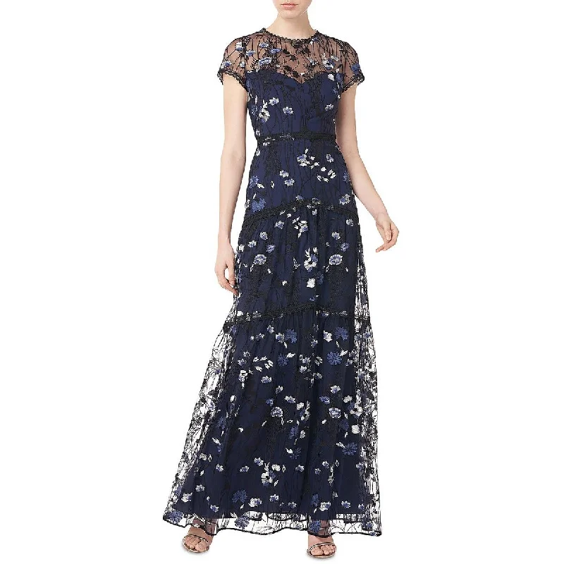 ML Monique Lhuillier Womens Floral Embroidered Evening Dress