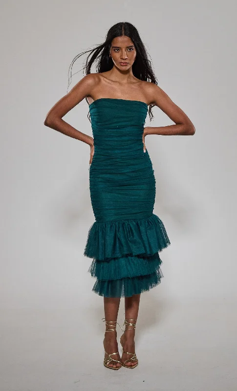 Special Price Emerald Triple Fishtail Bandage Dress