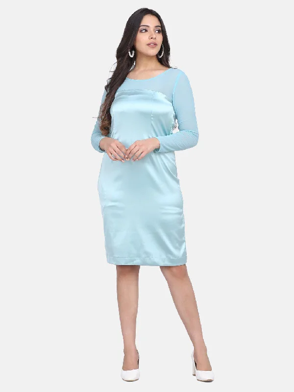 Online Only Stretch Satin Party Dress - Sea Green