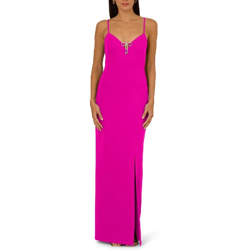 Adrianna Papell Womens Crepe Column Evening Dress