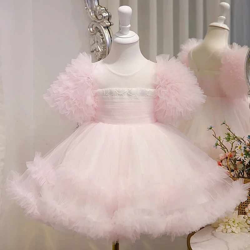 Extra Savings Little GirlDress Toddler Summer Fluffy Pink Cake Birthday Communion Dress