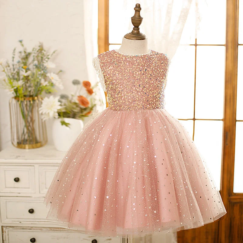 Price Drop Toddler Ball Gowns Girl Cute Sequins Sleeveless Party Communion Princess Dress