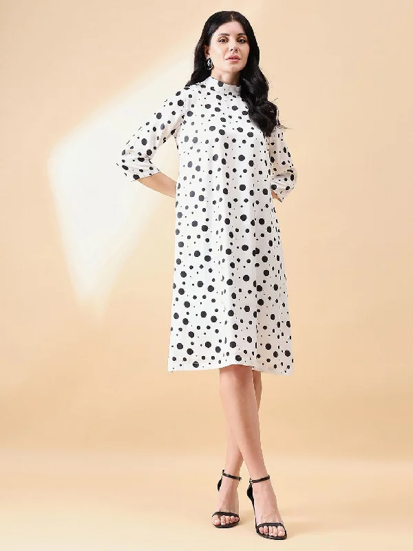 Bonus Savings Polka Dot A-Line Dress - Black & White