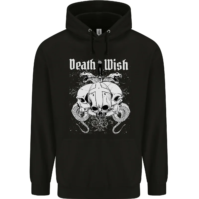 One-DAY Sale Death Wish Skulls Snakes Biker Gothic Demon Mens 80% Cotton Hoodie