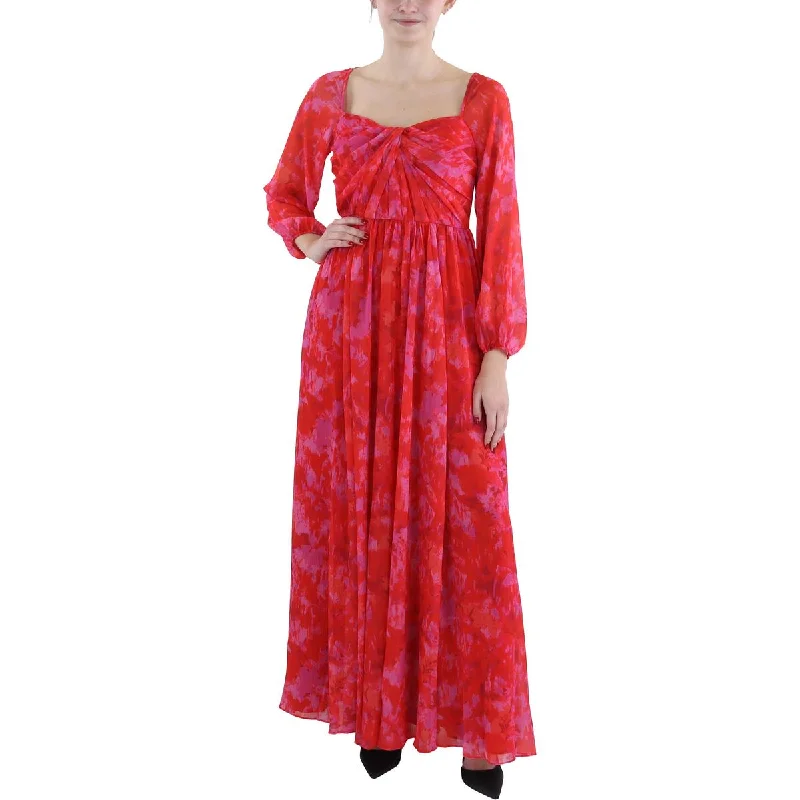 ML Monique Lhuillier Womens Floral Print Full Length Evening Dress