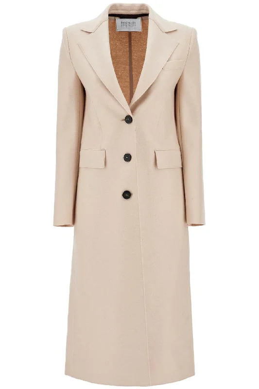 Epic Deals Single-breasted Coat In Pressed Wool  - Neutro
