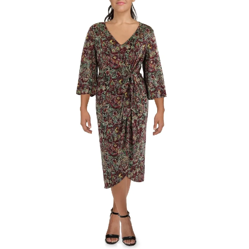 Lauren Ralph Lauren Womens Floral Print Tea Length Wrap Dress