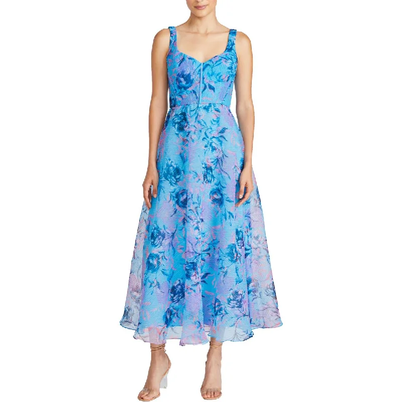 ML Monique Lhuillier Womens Textured Tea Length Midi Dress