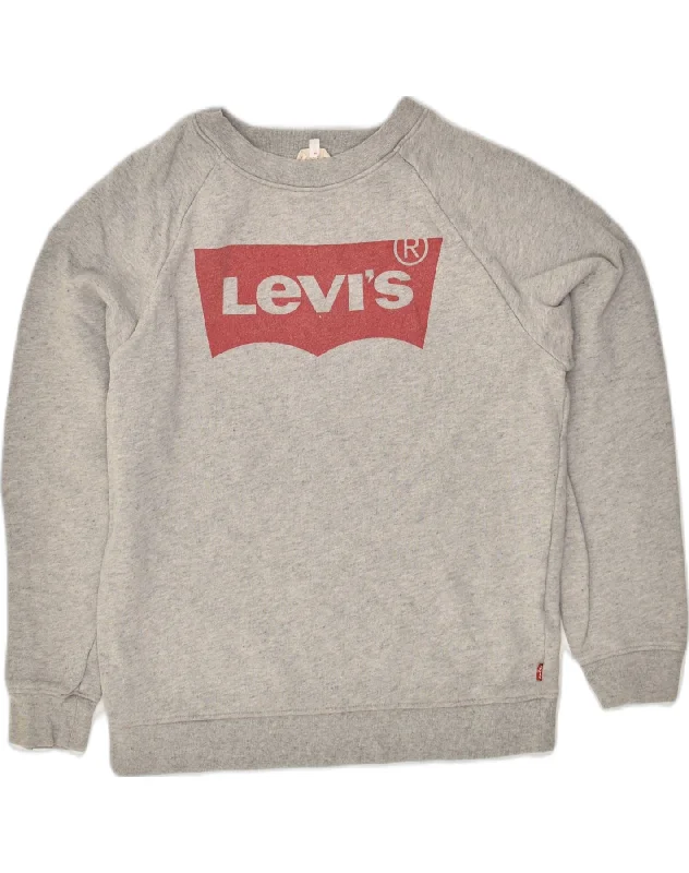 Buy Now LEVI'S Womens Oversized Graphic Sweatshirt Jumper UK 2 2XS Grey Cotton