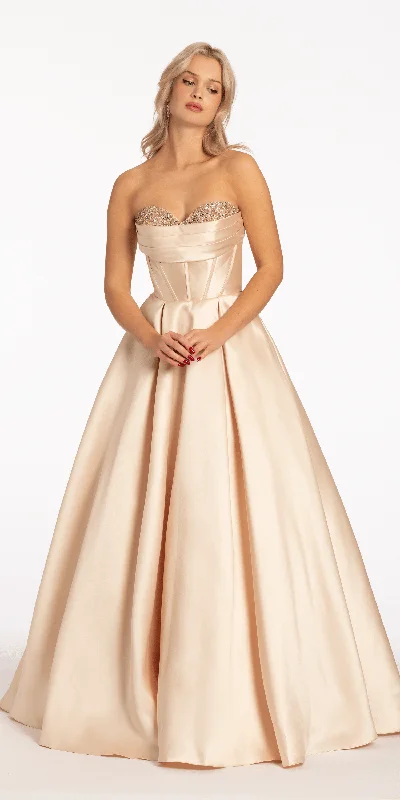 Best Seller Pleated Mikado Beaded Ballgown with Pockets