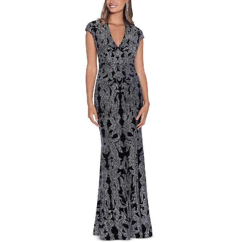 Discount Mania B&A by Betsy and Adam Womens Glitter Maxi Evening Dress