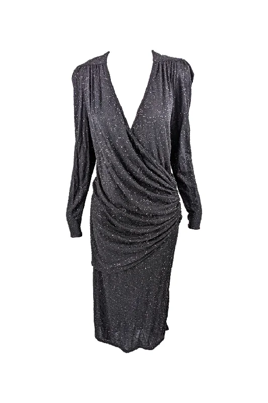 Exclusive Offers Frank Usher Vintage Black Sequin Glitter Effect Evening Dress, 1980s