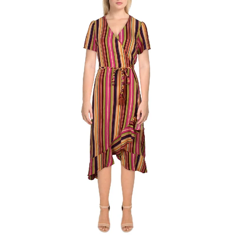 Jessica Simpson Womens Striped Hi-Low Wrap Dress