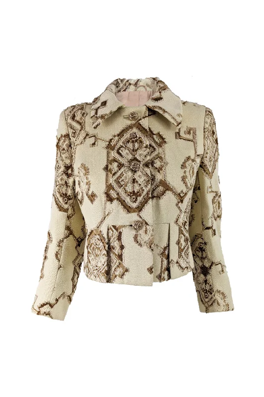 Daily Deals Carven Vintage Cream Wool Brocade Tapestry Jacket, 1960s