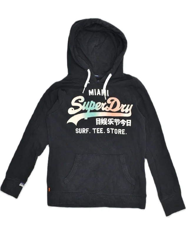 Blowout Sale SUPERDRY Womens Graphic Hoodie Jumper UK 10 Small Black Cotton