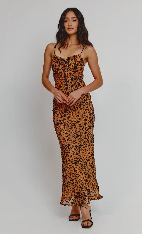 Discount Mania Leopard Devore Lace Tie Maxi Dress