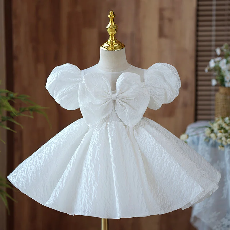 Flash Sale Baby Girl Dress Toddler Prom Baptism White Big Bow Puffy Princess Communion Dress
