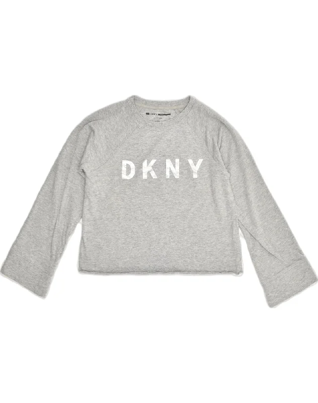 Price Smash DKNY Womens Loose Fit Crop Sweatshirt Jumper UK 6 XS  Grey Cotton