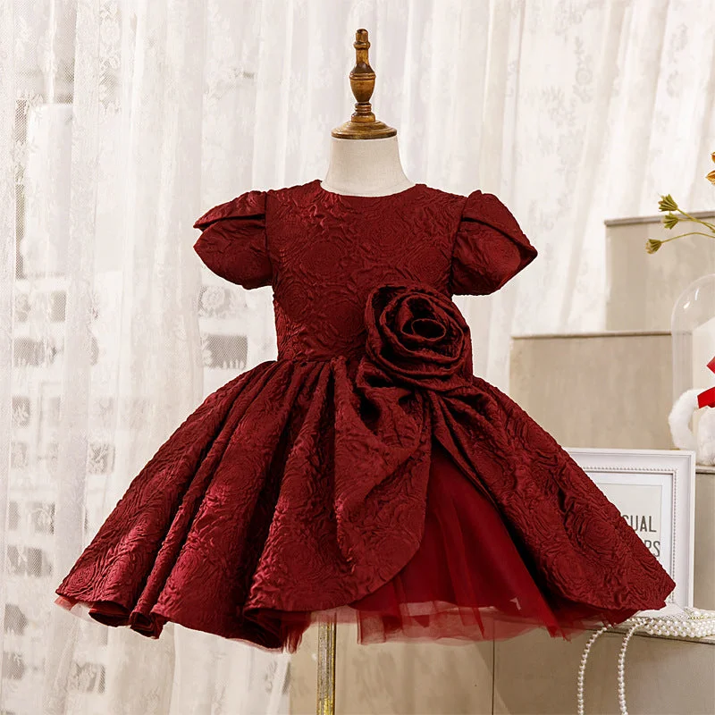 The Best Prices Girl Christmas Dress Toddler Prom Dress Baby Girl  Summer Red Big Flower Fluffy Formal Princess Dress