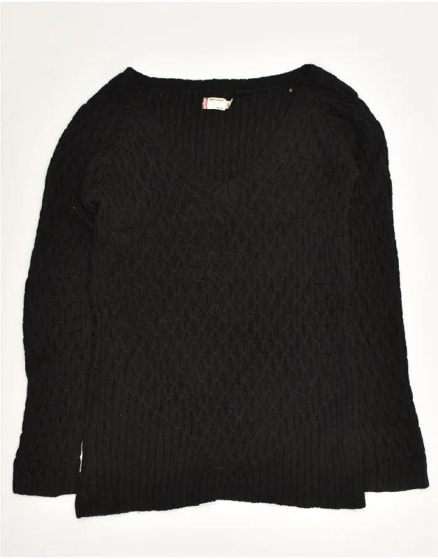 Year-End Clearance LEVI'S Womens V-Neck Jumper Sweater UK 14 Large Black Acrylic