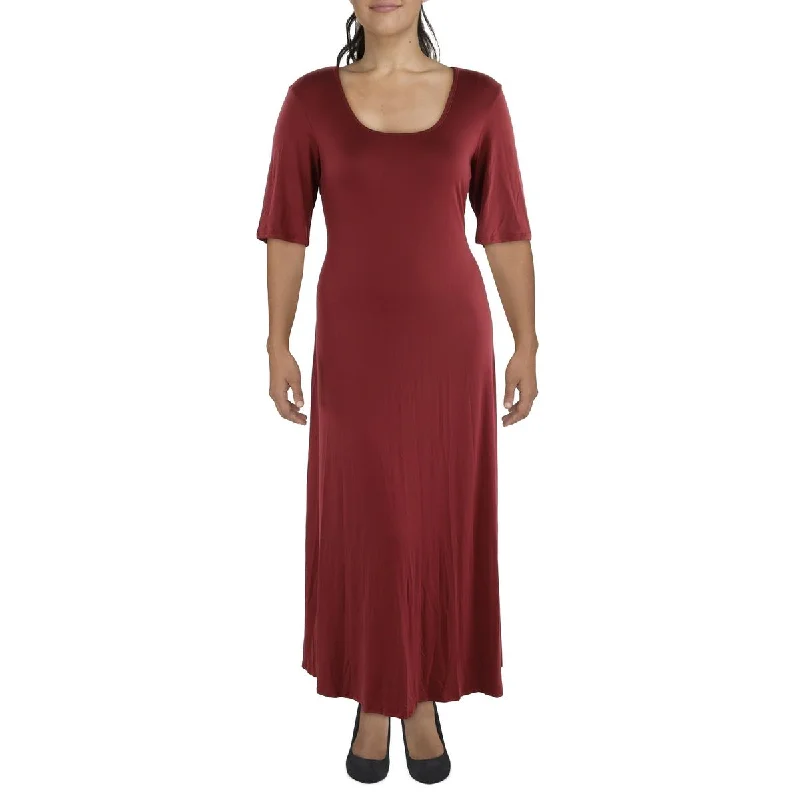 24seven Comfort Apparel Womens Plus Full Length Elbow Sleeve Maxi Dress