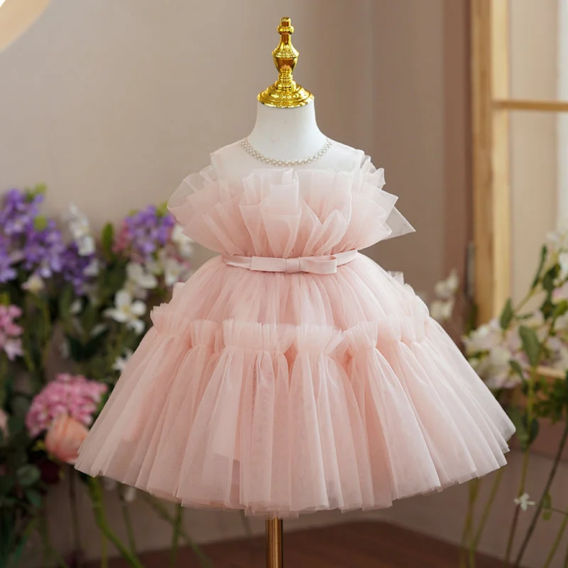 Weekend Deal Girl Christmas Dress Flower Girl Dresses Baby Girl Easter Dress Toddler Beaded Crew Neck Fluffy Cake Birthday Party Dress