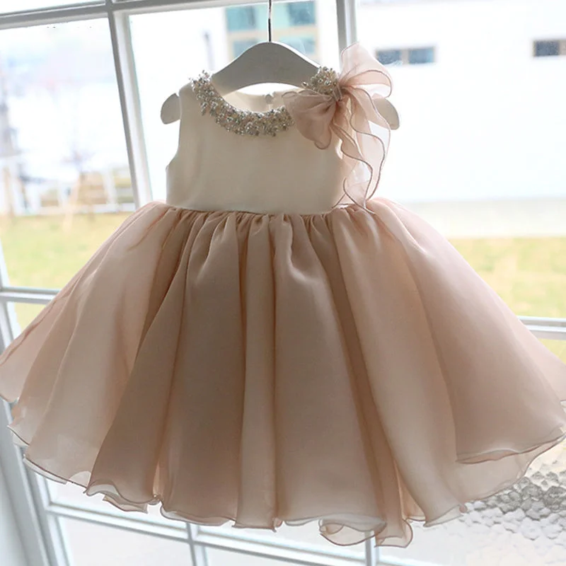 Take Advantage Baby Girl Birthday Party Dress Toddler Beaded Round Neck Sleeveless Puffy Formal Princess Dress