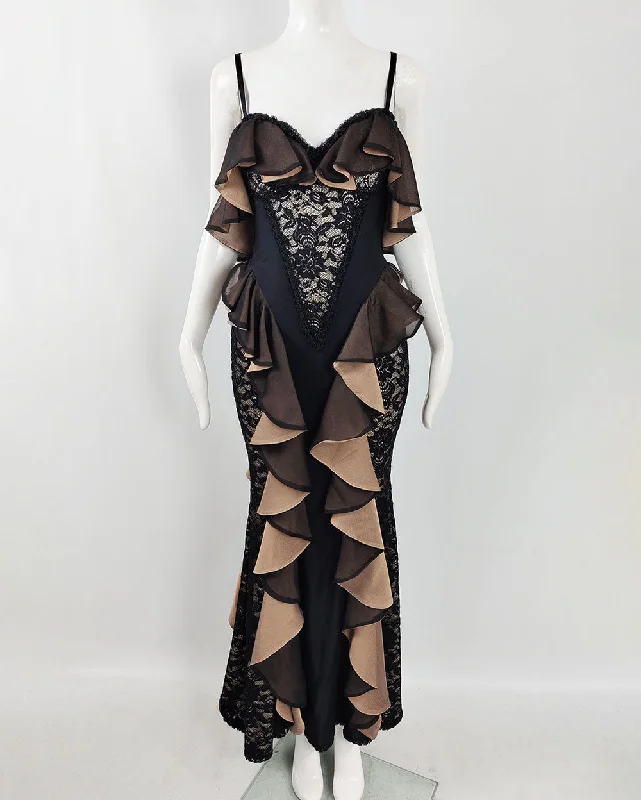 New Arrival Catwalk Collection Vintage Black Lace & Satin Corset Dress