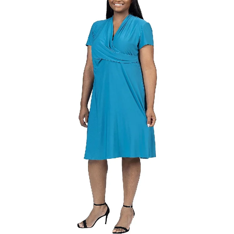 24seven Comfort Apparel Womens Plus Surplice Gathered Wrap Dress