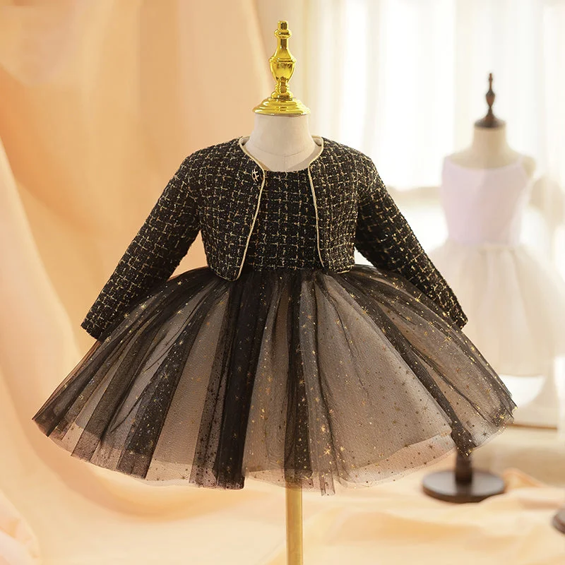 Crazy Deals Toddler Ball Gowns Girl Black Puffy Puff Sleeves Party Princess Dress